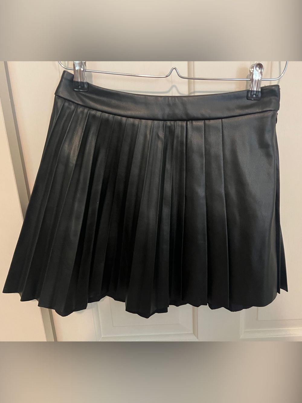 Mango Black Pleated Faux Leather Mini Skirt